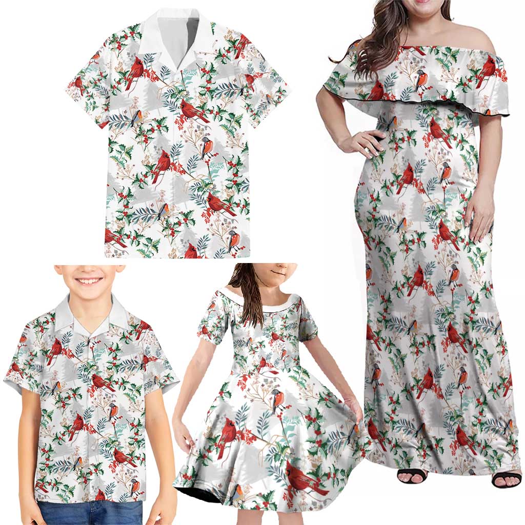 Cardinal Christmas White Family Matching Off Shoulder Maxi Dress and Hawaiian Shirt Xmas Pattern - Wonder Print Shop