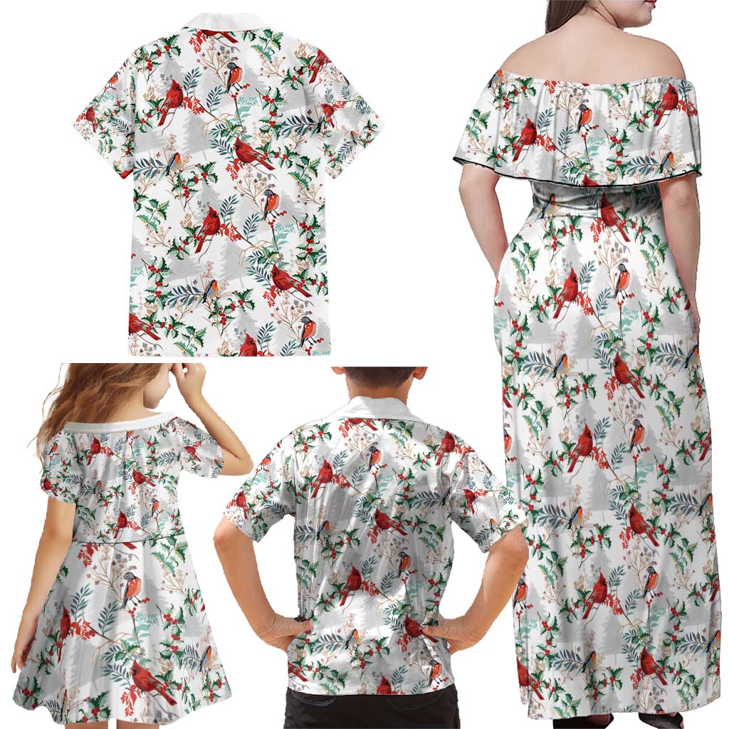 Cardinal Christmas White Family Matching Off Shoulder Maxi Dress and Hawaiian Shirt Xmas Pattern - Wonder Print Shop