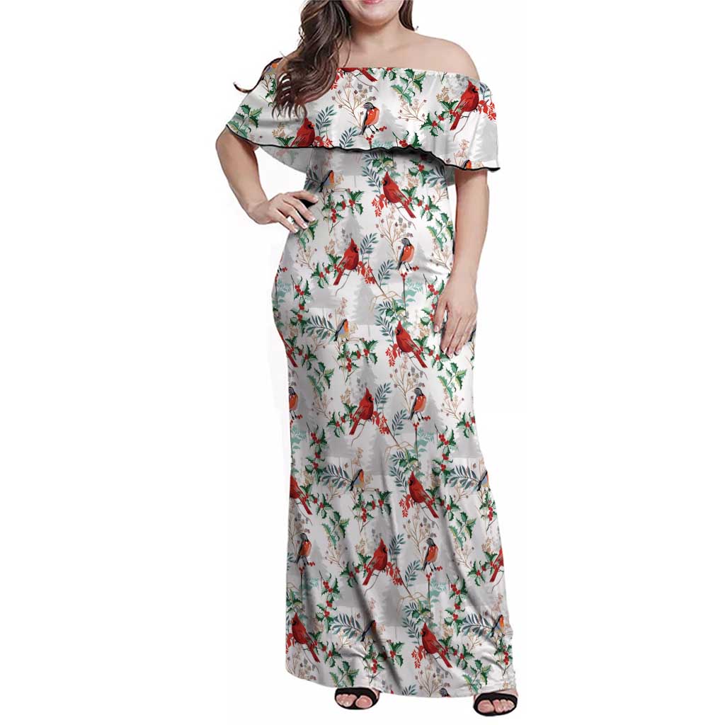 Cardinal Christmas White Family Matching Off Shoulder Maxi Dress and Hawaiian Shirt Xmas Pattern - Wonder Print Shop