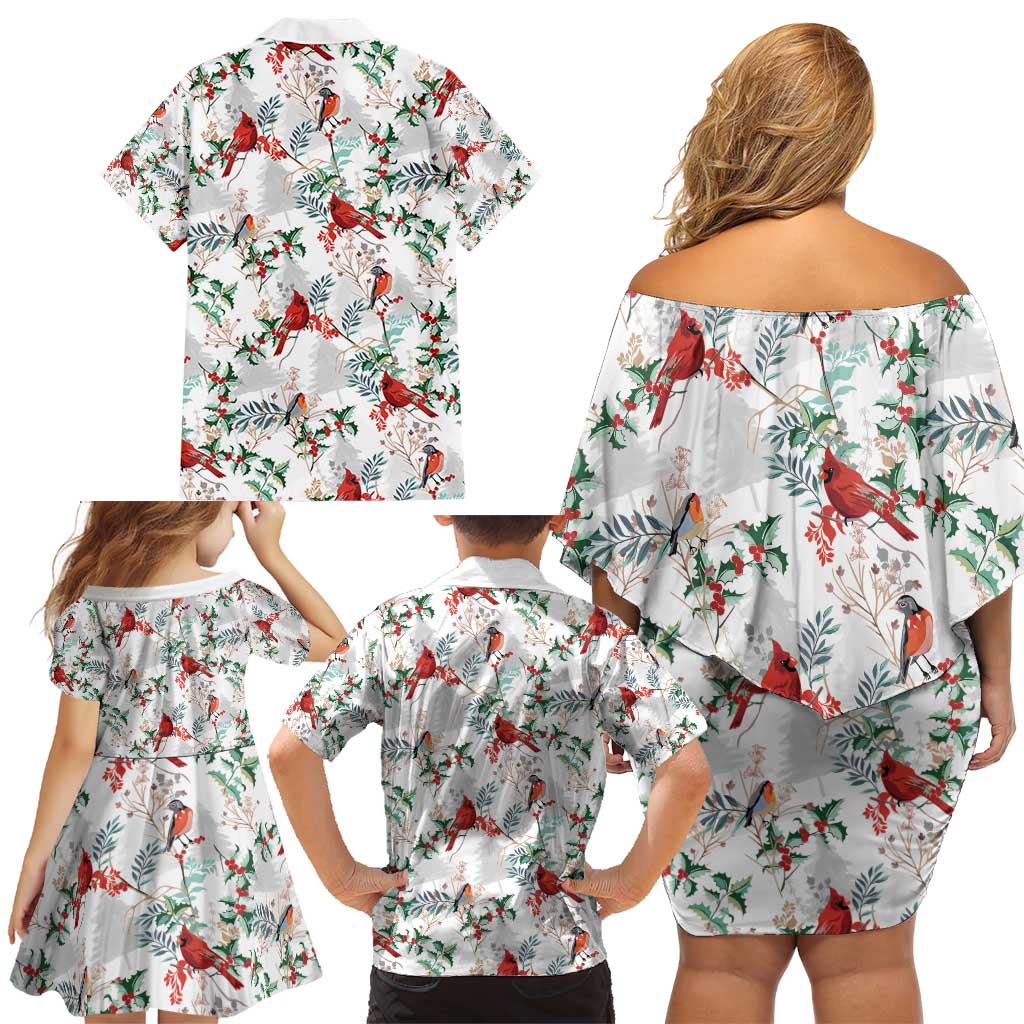 Cardinal Christmas White Family Matching Off Shoulder Short Dress and Hawaiian Shirt Xmas Pattern - Wonder Print Shop