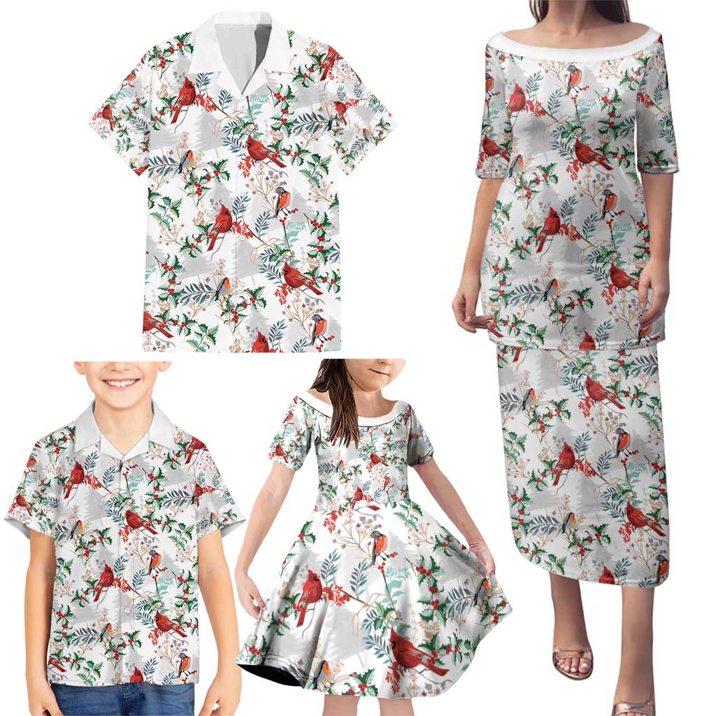 Cardinal Christmas White Family Matching Puletasi and Hawaiian Shirt Xmas Pattern - Wonder Print Shop