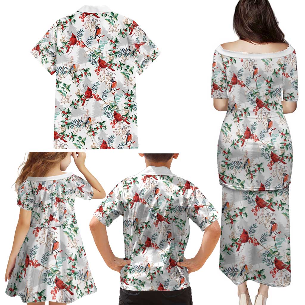 Cardinal Christmas White Family Matching Puletasi and Hawaiian Shirt Xmas Pattern - Wonder Print Shop