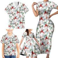 Cardinal Christmas White Family Matching Short Sleeve Bodycon Dress and Hawaiian Shirt Xmas Pattern - Wonder Print Shop
