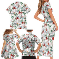Cardinal Christmas White Family Matching Short Sleeve Bodycon Dress and Hawaiian Shirt Xmas Pattern - Wonder Print Shop