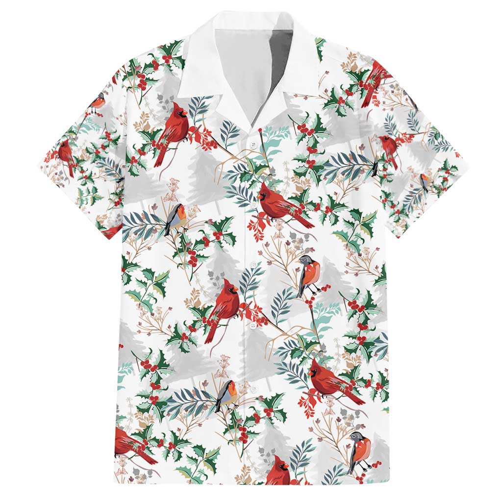 Cardinal Christmas White Family Matching Short Sleeve Bodycon Dress and Hawaiian Shirt Xmas Pattern - Wonder Print Shop