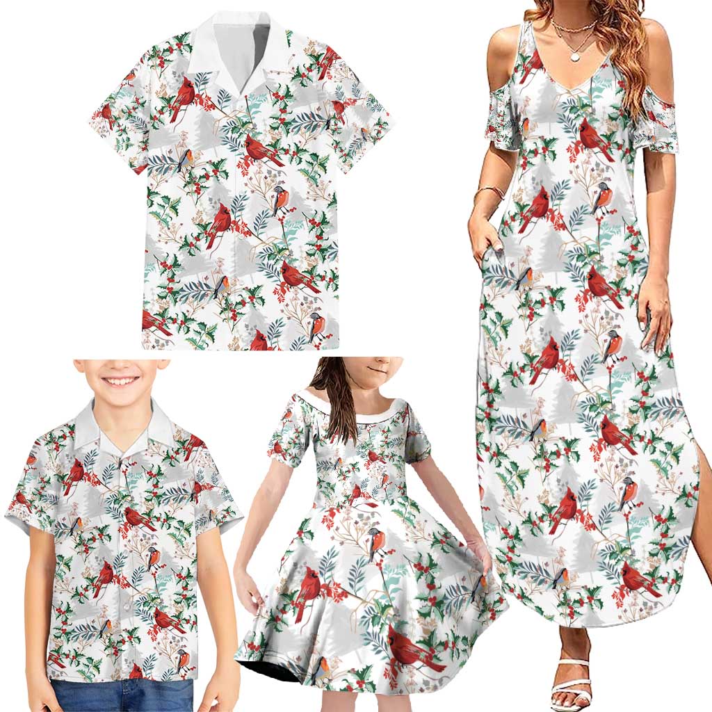 Cardinal Christmas White Family Matching Summer Maxi Dress and Hawaiian Shirt Xmas Pattern - Wonder Print Shop