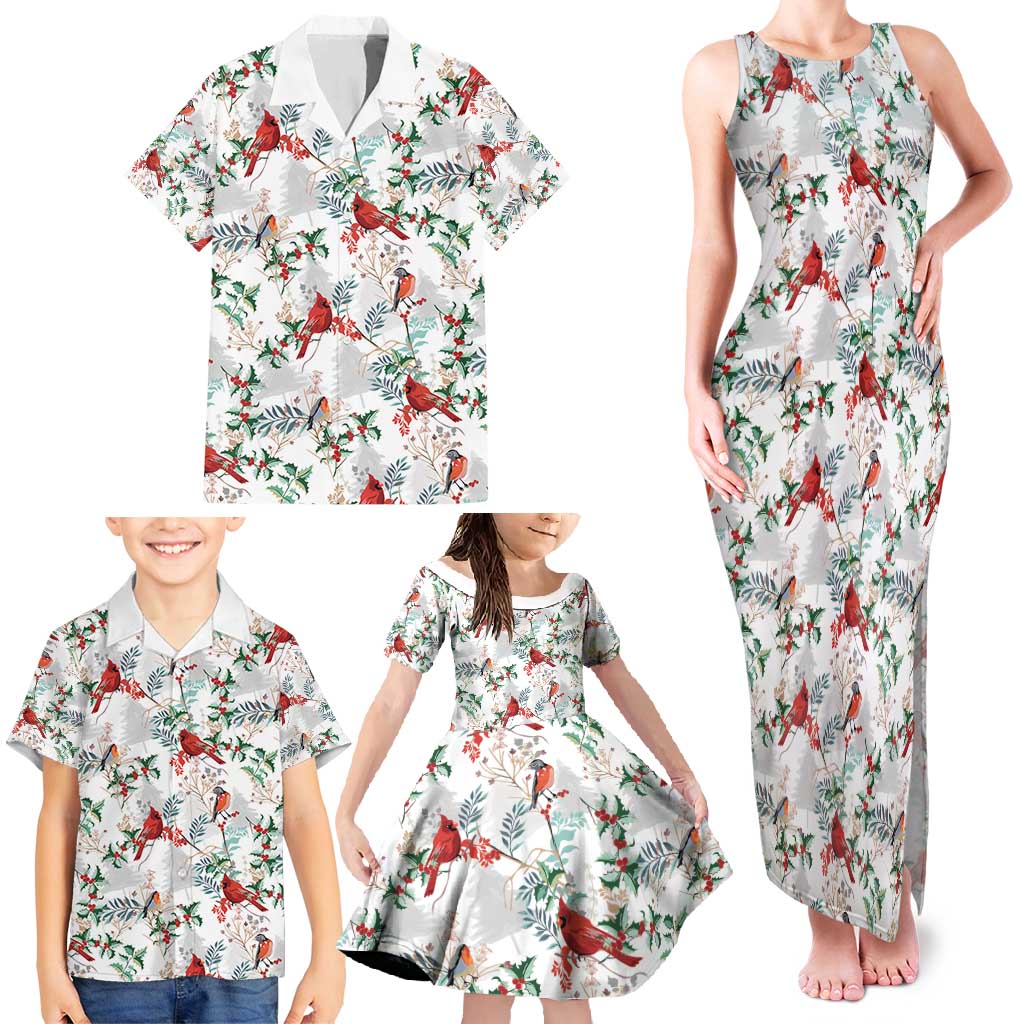 Cardinal Christmas White Family Matching Tank Maxi Dress and Hawaiian Shirt Xmas Pattern - Wonder Print Shop