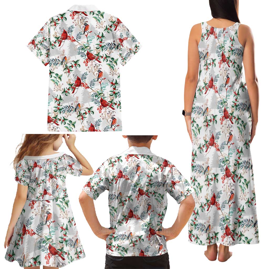 Cardinal Christmas White Family Matching Tank Maxi Dress and Hawaiian Shirt Xmas Pattern - Wonder Print Shop