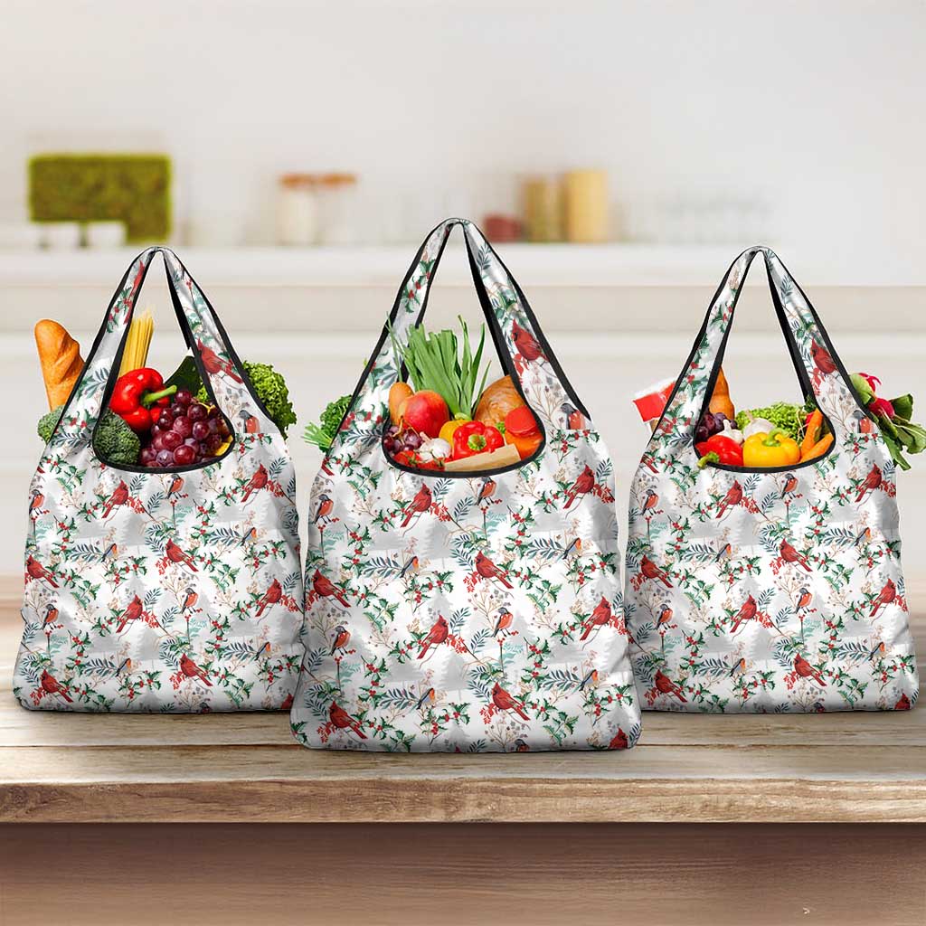 Cardinal Christmas White Grocery Bag Xmas Pattern
