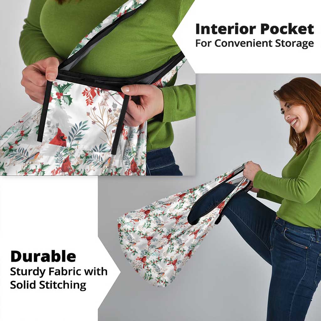 Cardinal Christmas White Grocery Bag Xmas Pattern