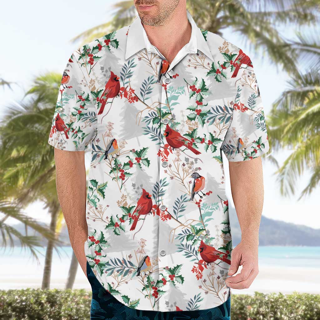 Cardinal Christmas White Hawaiian Shirt Xmas Pattern - Wonder Print Shop