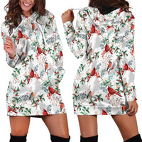 Cardinal Christmas White Hoodie Dress Xmas Pattern - Wonder Print Shop