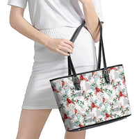 Cardinal Christmas White Leather Tote Bag Xmas Pattern - Wonder Print Shop