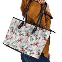 Cardinal Christmas White Leather Tote Bag Xmas Pattern - Wonder Print Shop
