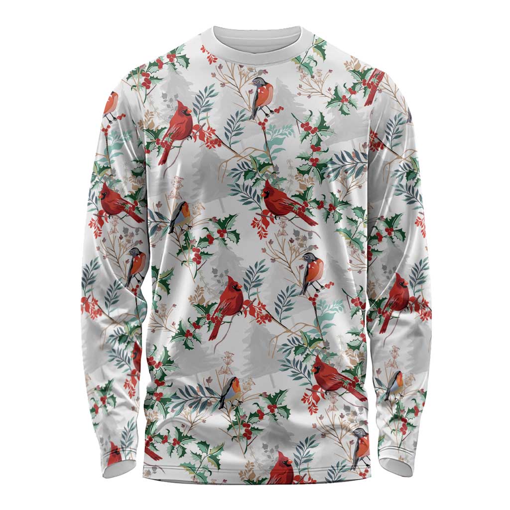 Cardinal Christmas White Long Sleeve Shirt Xmas Pattern - Wonder Print Shop