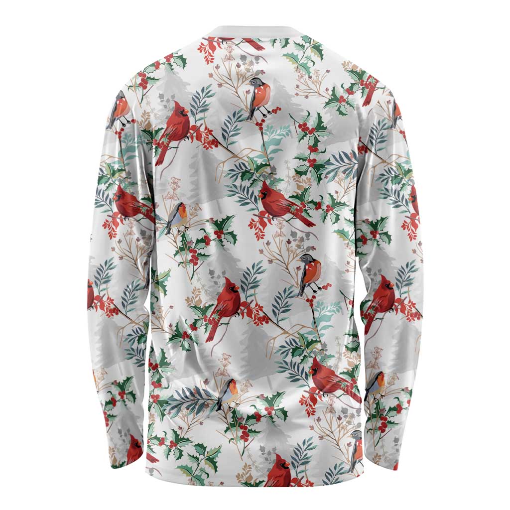 Cardinal Christmas White Long Sleeve Shirt Xmas Pattern - Wonder Print Shop