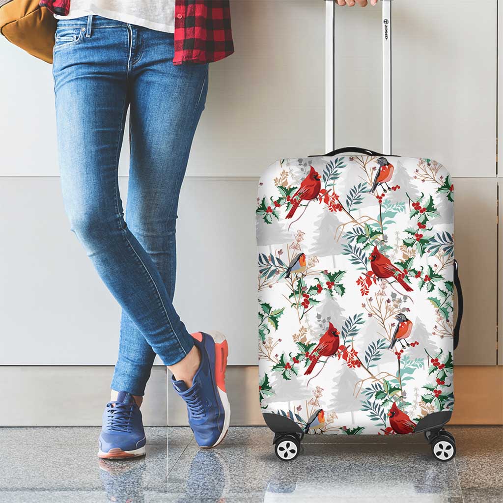 Cardinal Christmas White Luggage Cover Xmas Pattern - Wonder Print Shop