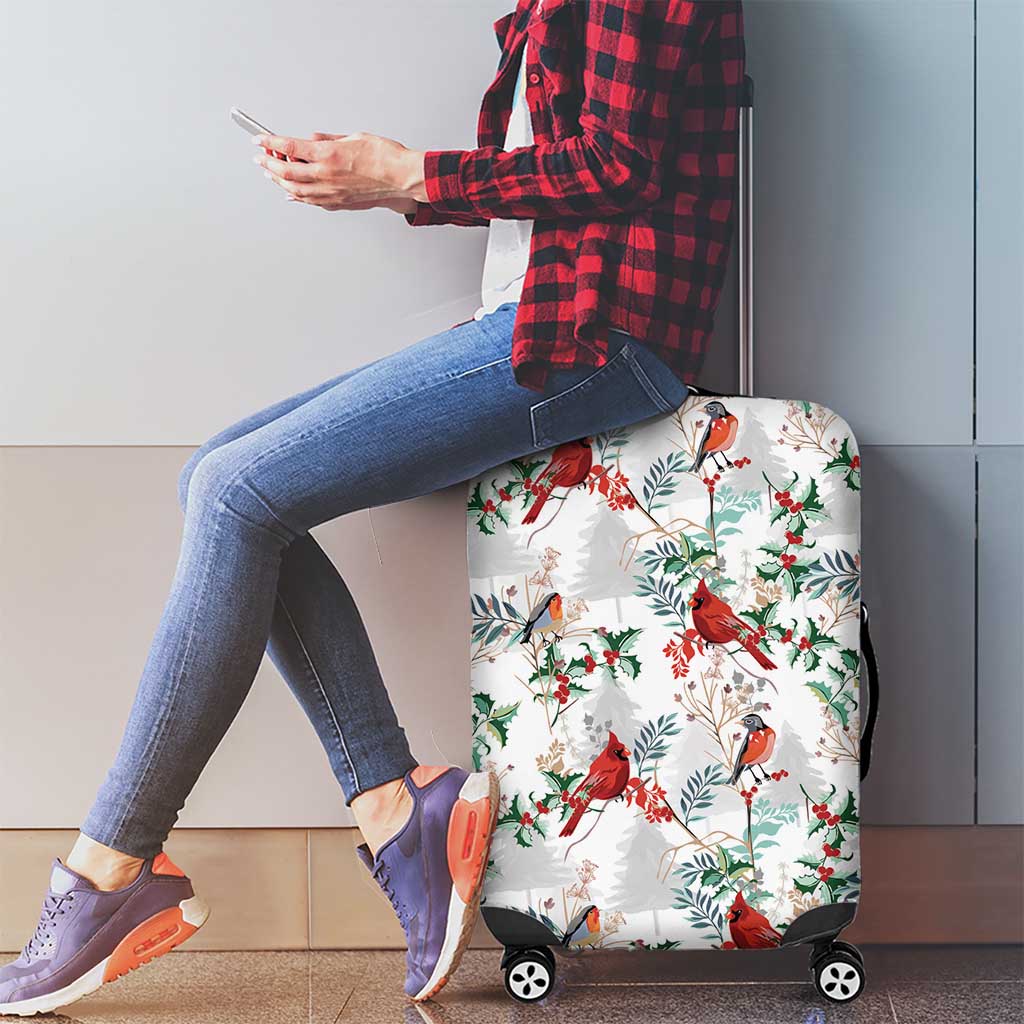 Cardinal Christmas White Luggage Cover Xmas Pattern - Wonder Print Shop