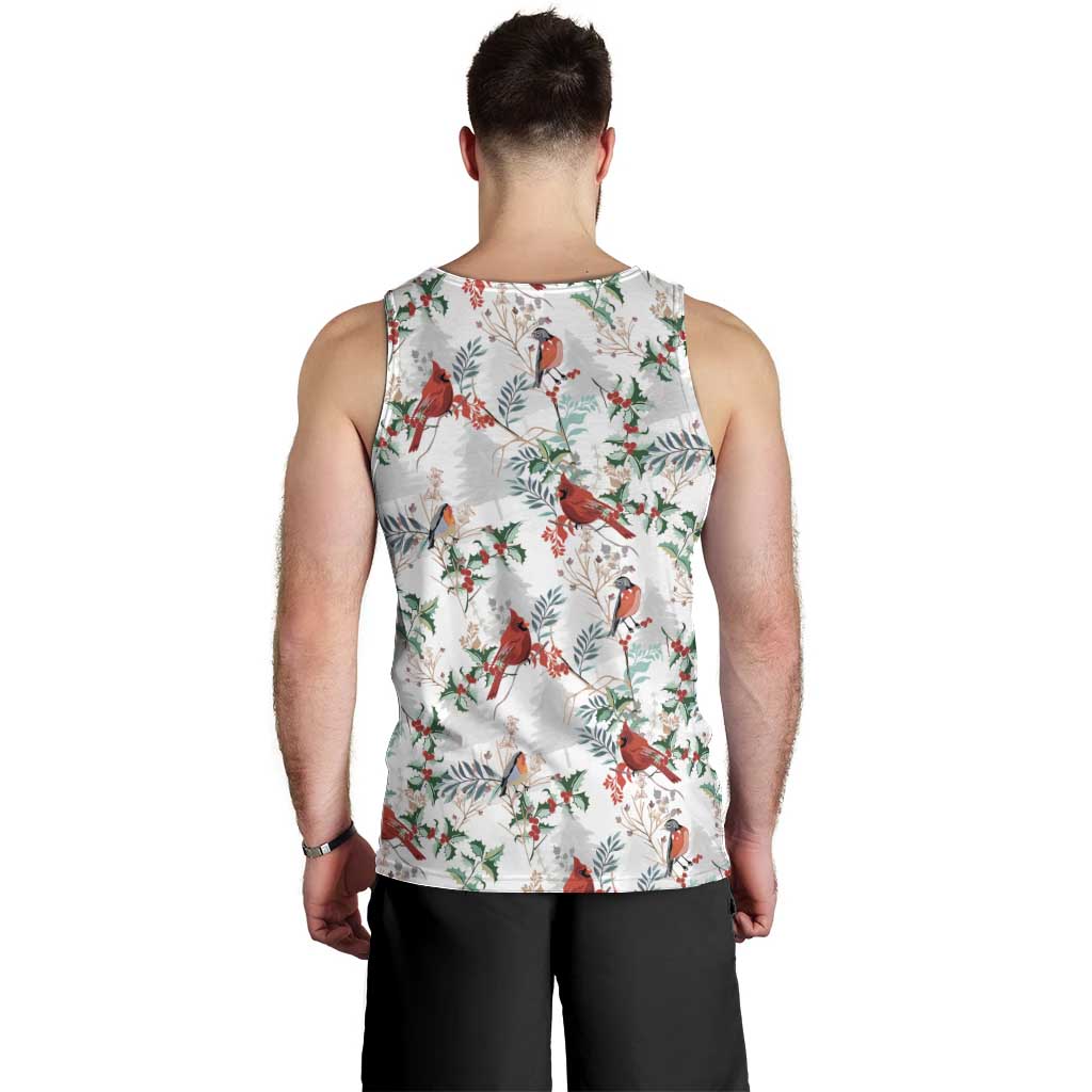 Cardinal Christmas White Men Tank Top Xmas Pattern - Wonder Print Shop
