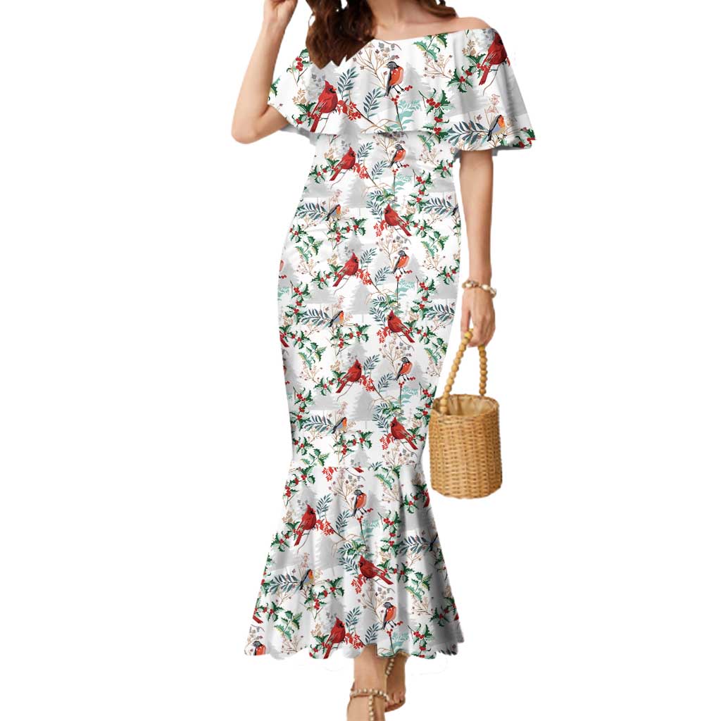 Cardinal Christmas White Mermaid Dress Xmas Pattern - Wonder Print Shop