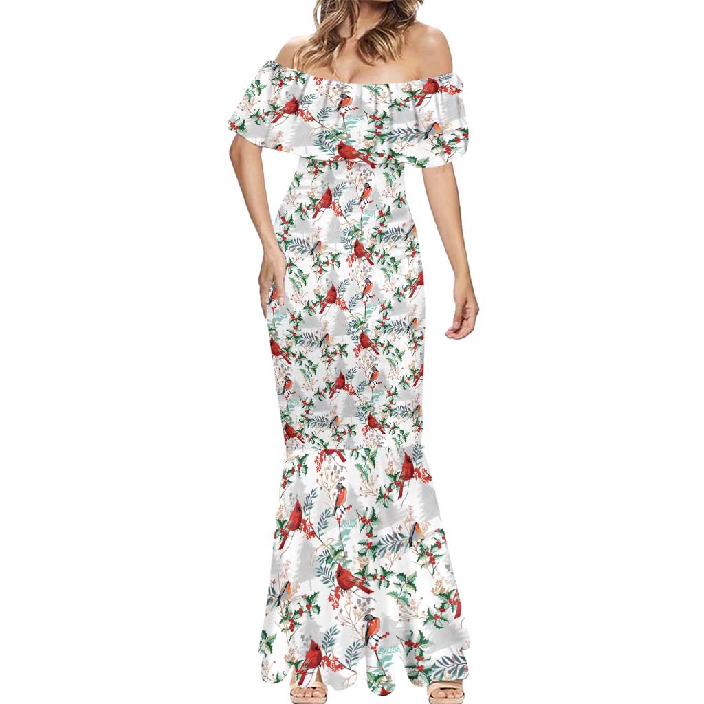 Cardinal Christmas White Mermaid Dress Xmas Pattern - Wonder Print Shop
