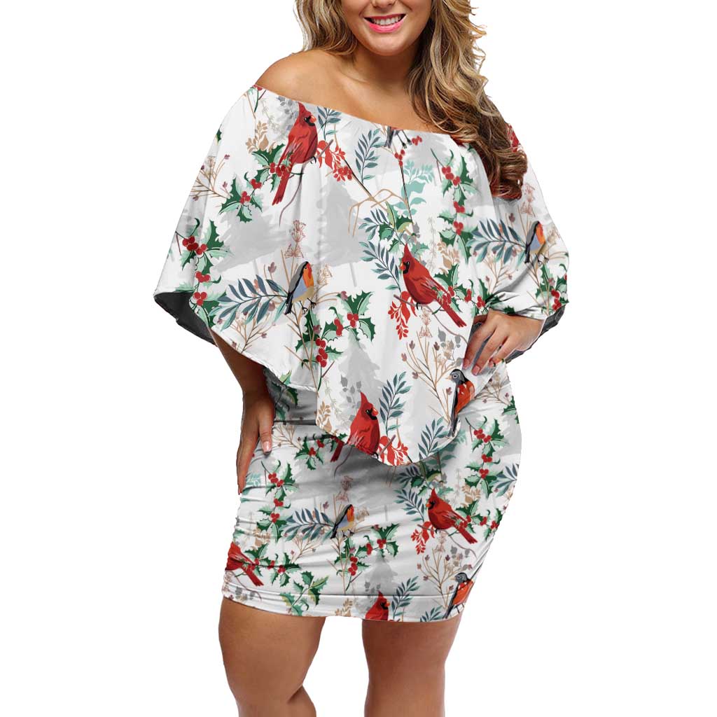 Cardinal Christmas White Off Shoulder Short Dress Xmas Pattern - Wonder Print Shop