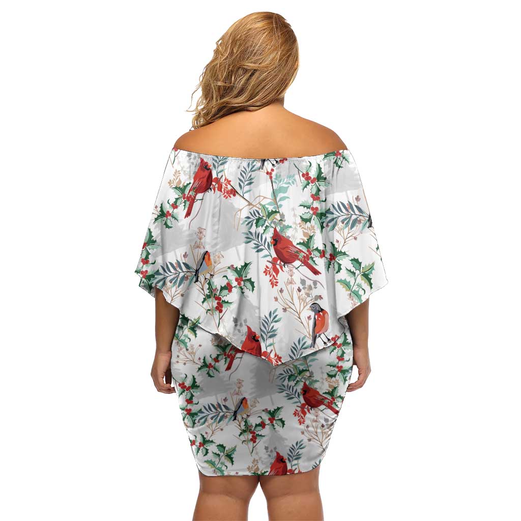 Cardinal Christmas White Off Shoulder Short Dress Xmas Pattern - Wonder Print Shop