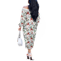 Cardinal Christmas White Off The Shoulder Long Sleeve Dress Xmas Pattern - Wonder Print Shop