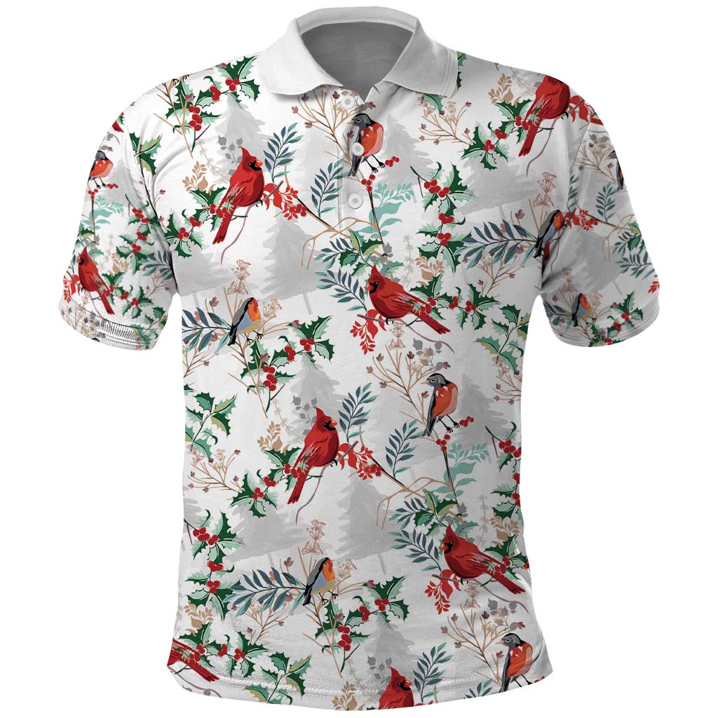 Cardinal Christmas White Polo Shirt Xmas Pattern - Wonder Print Shop