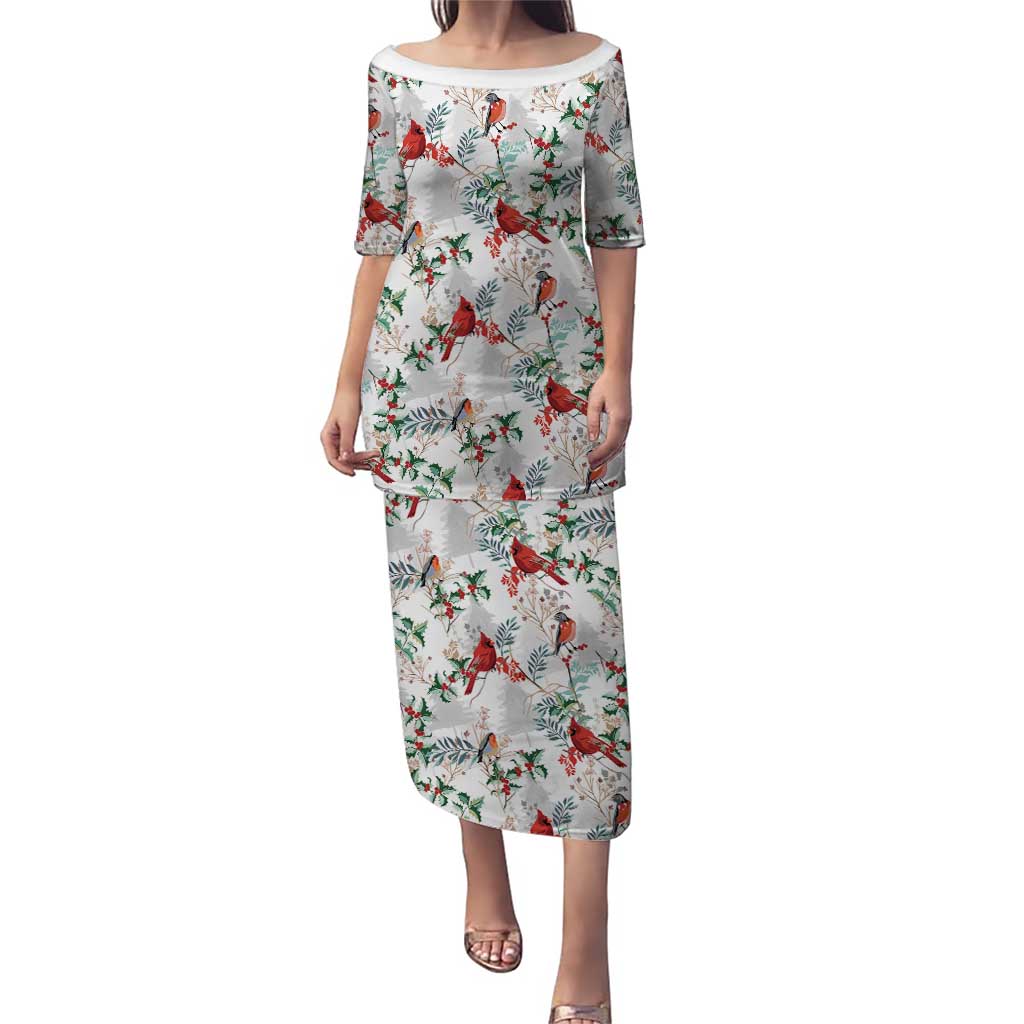 Cardinal Christmas White Puletasi Xmas Pattern - Wonder Print Shop