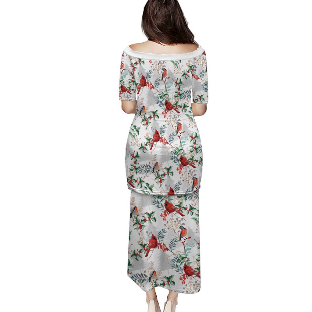 Cardinal Christmas White Puletasi Xmas Pattern - Wonder Print Shop