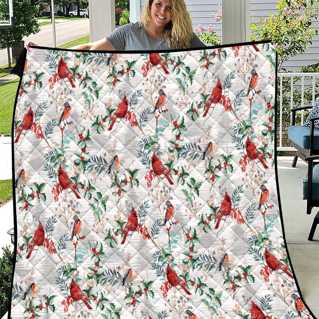 Cardinal Christmas White Quilt Xmas Pattern - Wonder Print Shop