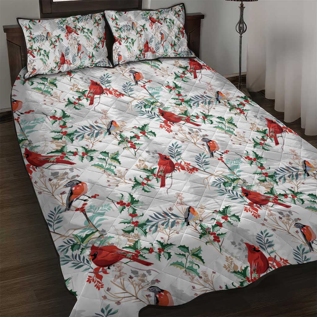 Cardinal Christmas White Quilt Bed Set Xmas Pattern - Wonder Print Shop