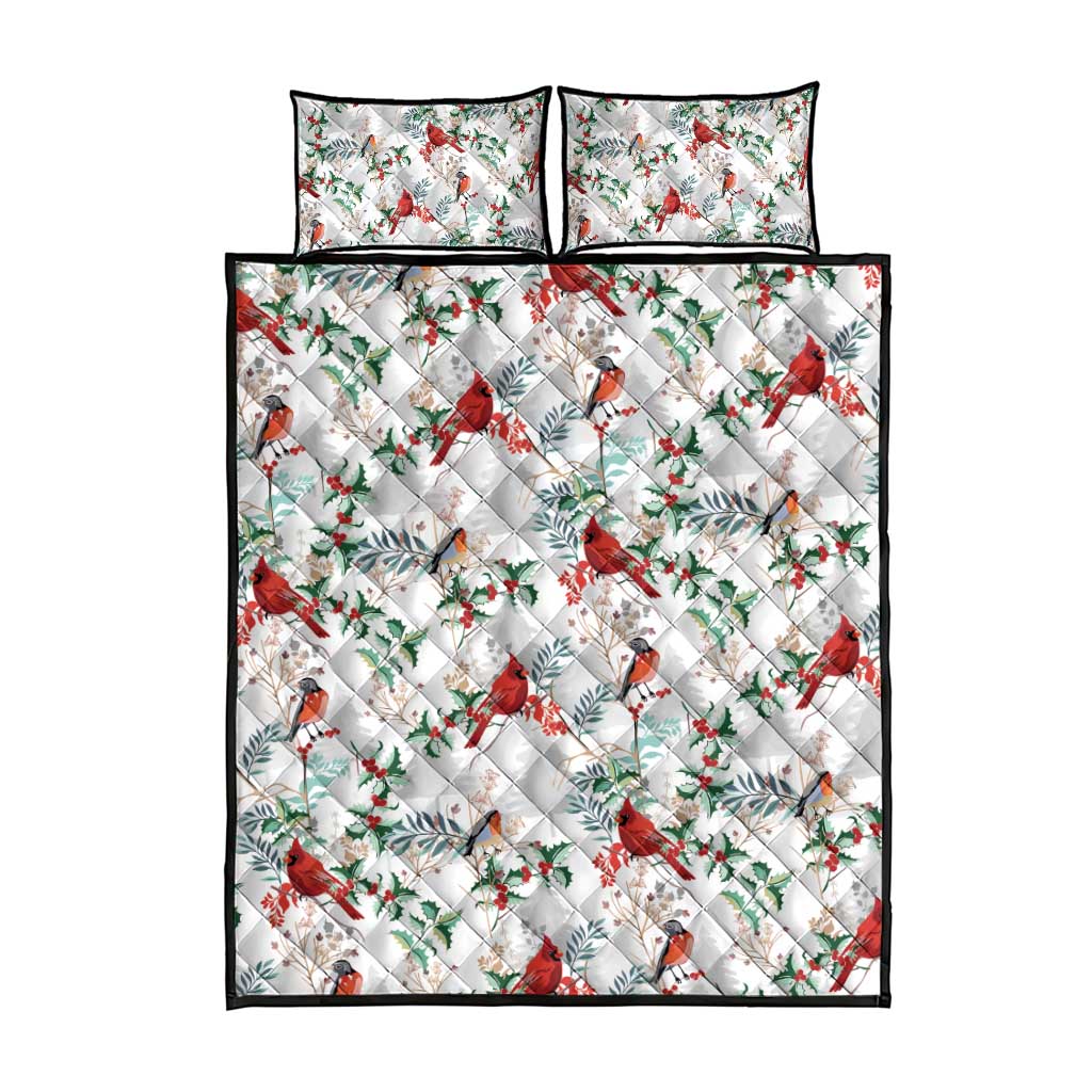 Cardinal Christmas White Quilt Bed Set Xmas Pattern - Wonder Print Shop
