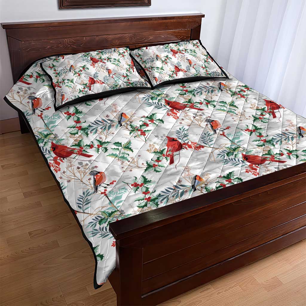 Cardinal Christmas White Quilt Bed Set Xmas Pattern - Wonder Print Shop