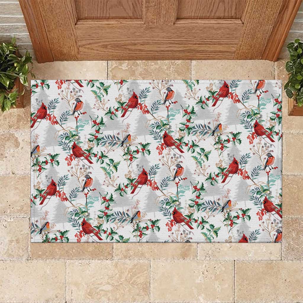 Cardinal Christmas White Rubber Doormat Xmas Pattern - Wonder Print Shop