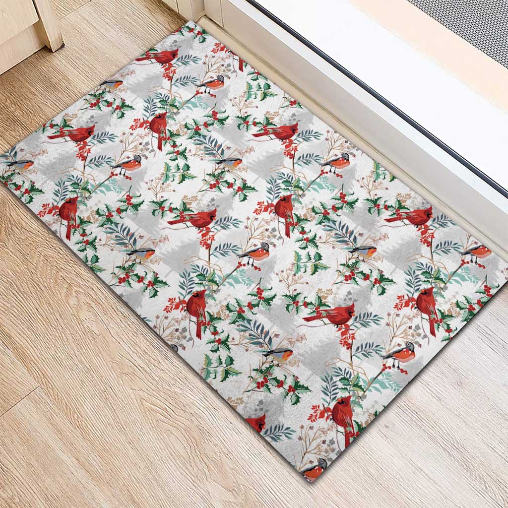 Cardinal Christmas White Rubber Doormat Xmas Pattern - Wonder Print Shop