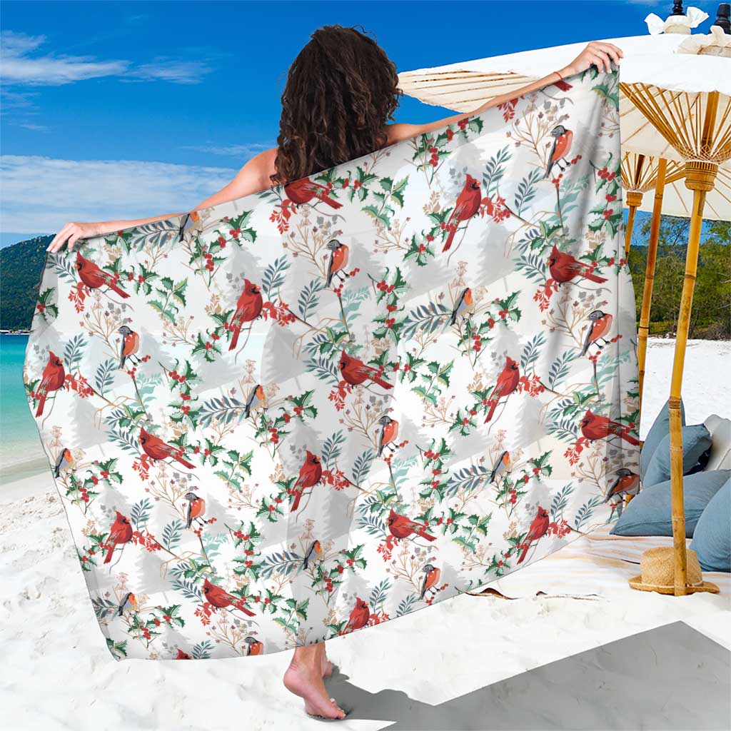 Cardinal Christmas White Sarong Xmas Pattern - Wonder Print Shop