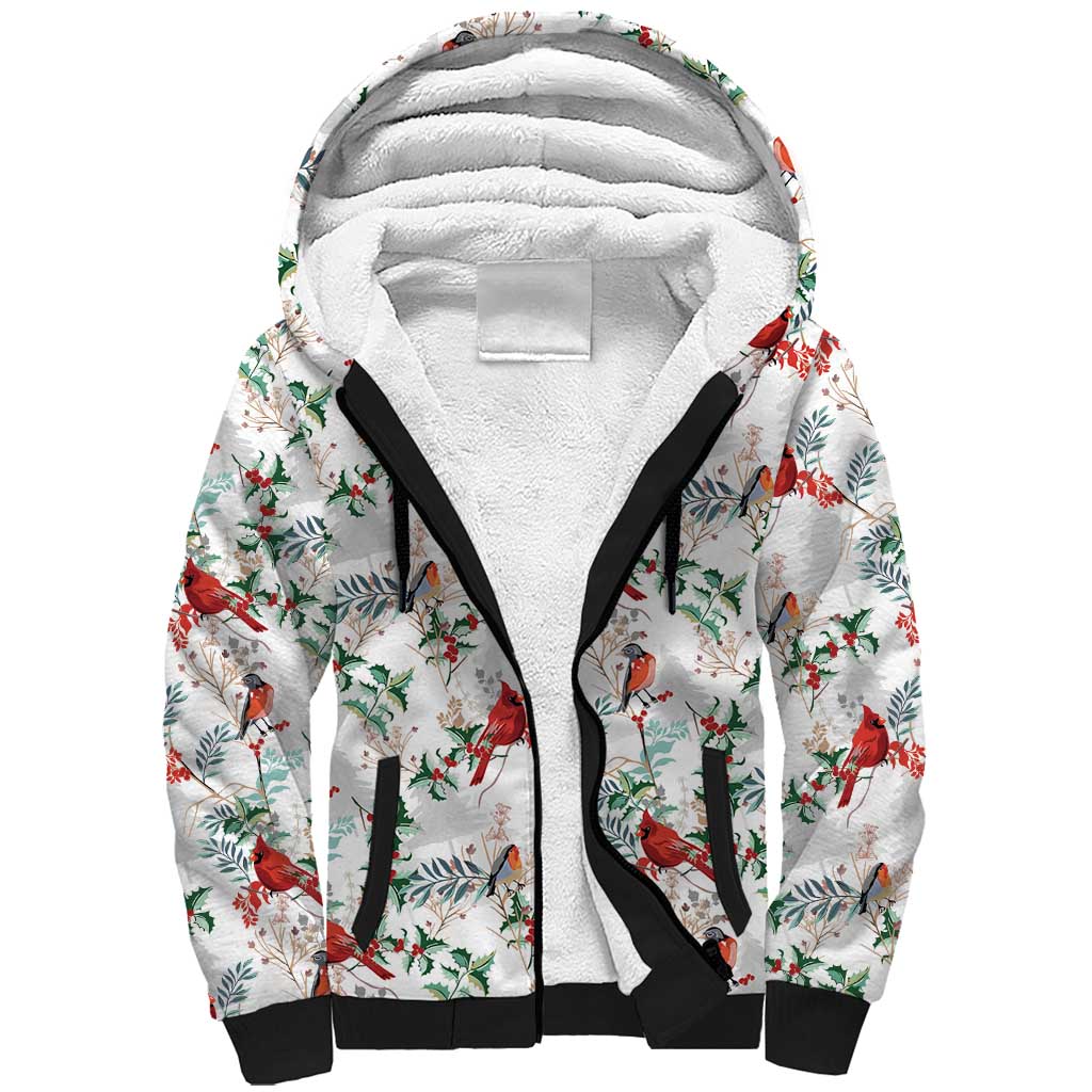 Cardinal Christmas White Sherpa Hoodie Xmas Pattern - Wonder Print Shop