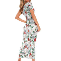 Cardinal Christmas White Short Sleeve Bodycon Dress Xmas Pattern - Wonder Print Shop