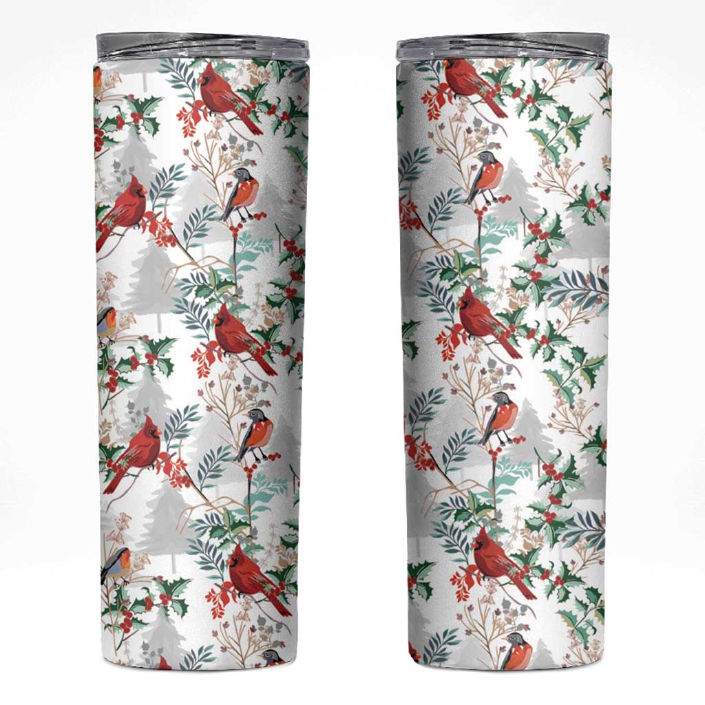 Cardinal Christmas White Skinny Tumbler Xmas Pattern - Wonder Print Shop
