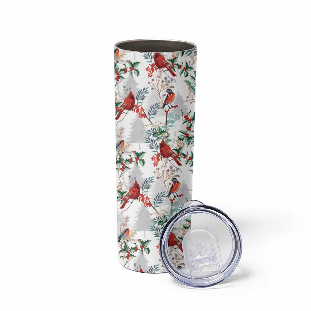 Cardinal Christmas White Skinny Tumbler Xmas Pattern - Wonder Print Shop