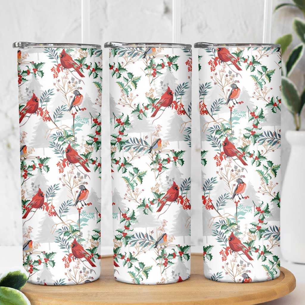 Cardinal Christmas White Skinny Tumbler Xmas Pattern - Wonder Print Shop