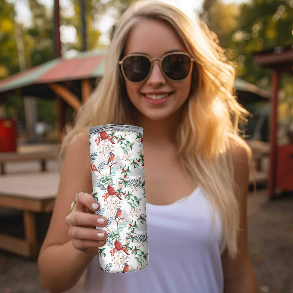Cardinal Christmas White Skinny Tumbler Xmas Pattern - Wonder Print Shop