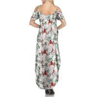 Cardinal Christmas White Summer Maxi Dress Xmas Pattern - Wonder Print Shop