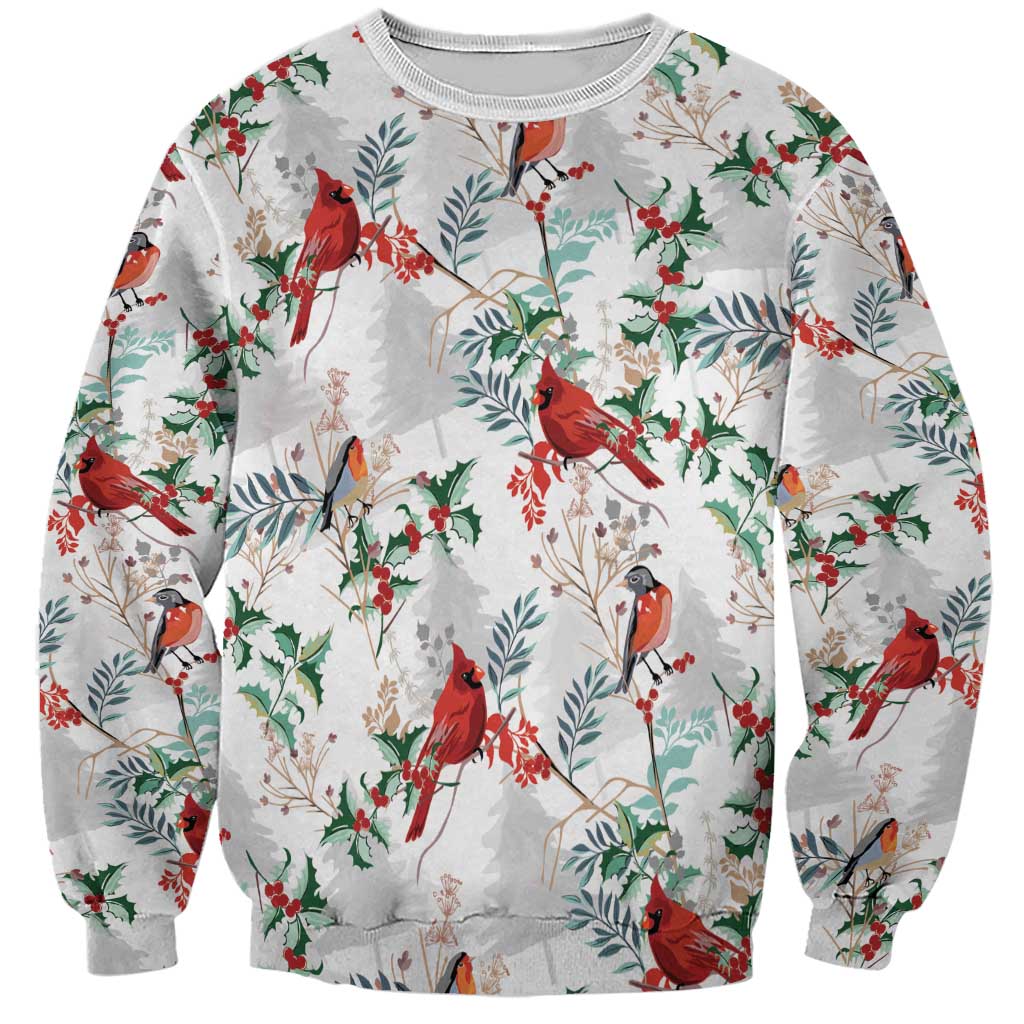 Cardinal Christmas White Sweatshirt Xmas Pattern - Wonder Print Shop