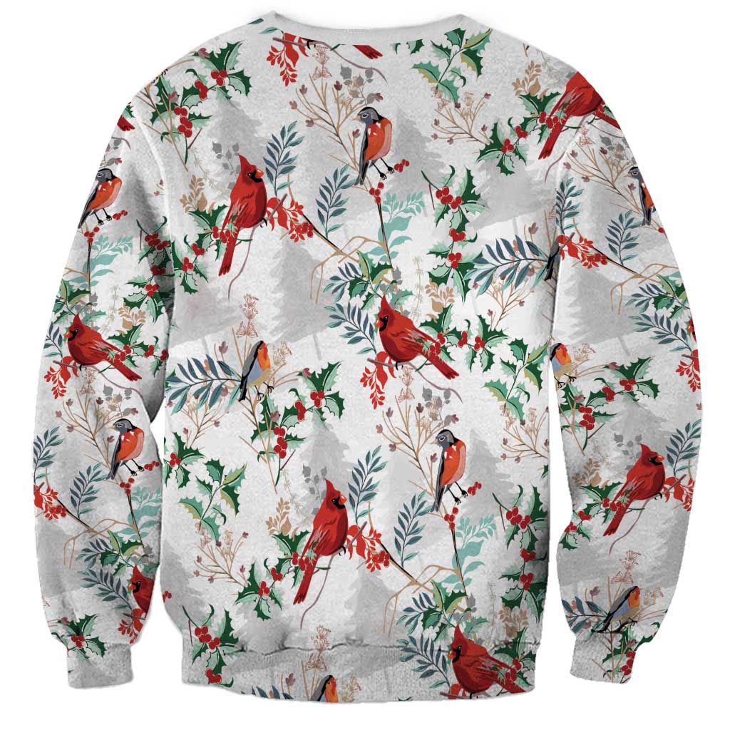 Cardinal Christmas White Sweatshirt Xmas Pattern - Wonder Print Shop