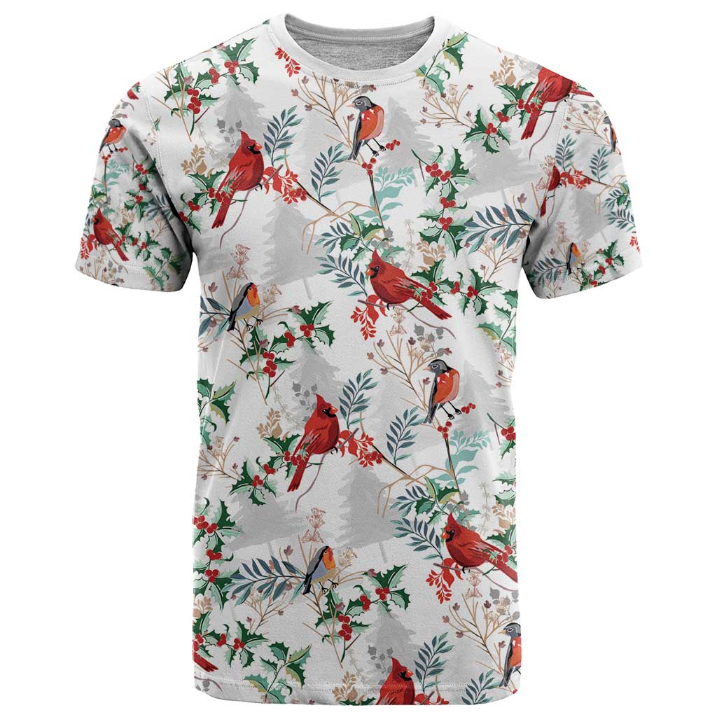 Cardinal Christmas White T Shirt Xmas Pattern - Wonder Print Shop