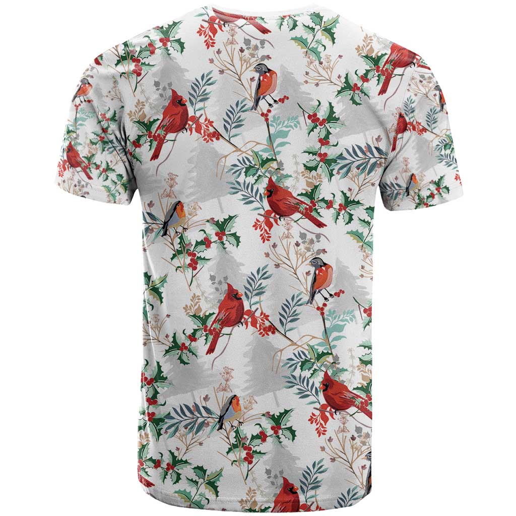 Cardinal Christmas White T Shirt Xmas Pattern - Wonder Print Shop
