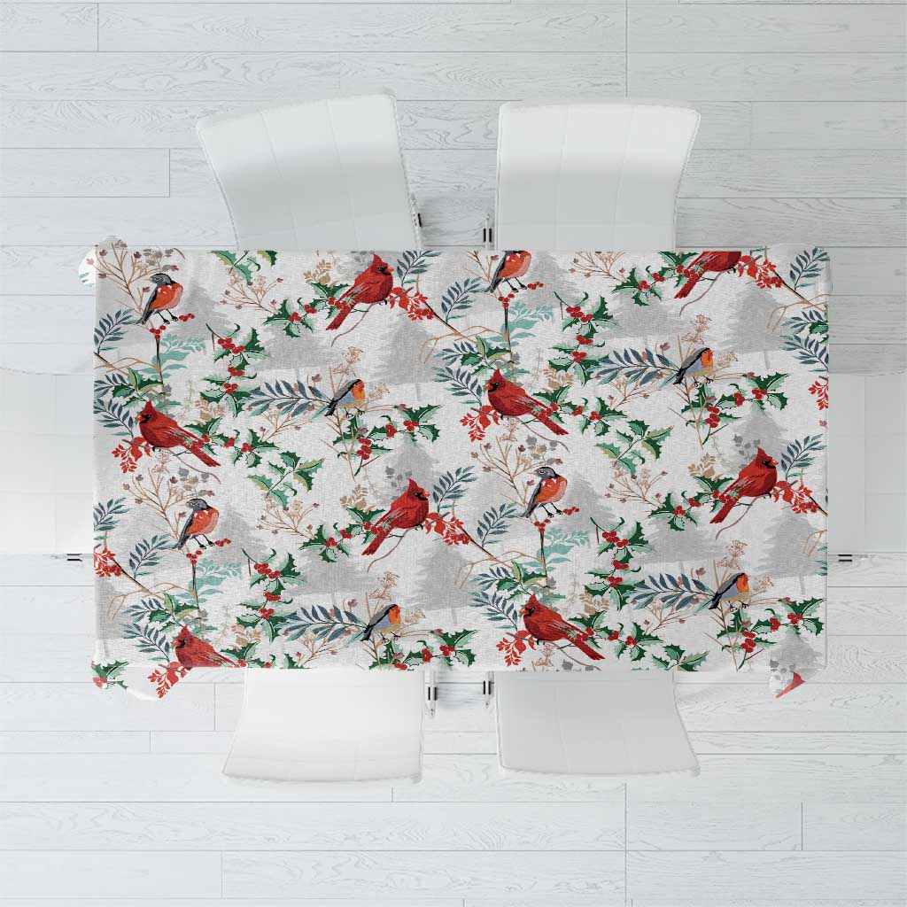 Cardinal Christmas White Tablecloth Xmas Pattern - Wonder Print Shop